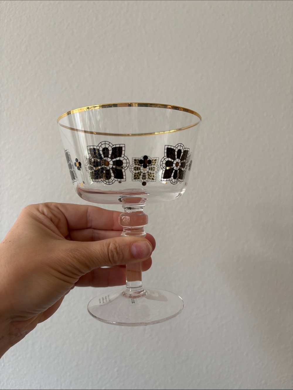 Bistro Gold-Trimmed Glass Coupe - Black Floral Accent